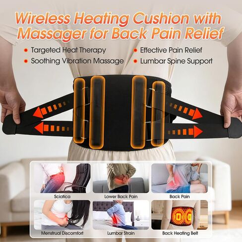 Cordless Heating Pad for Back with Massager, APP Control Portable Lower Back Massage Rechargeable with 7 Heat 7 Vibration, Heat Pad for Back Pain Relief, Gifts for Women Men Mom Dad in Saudi Arabia