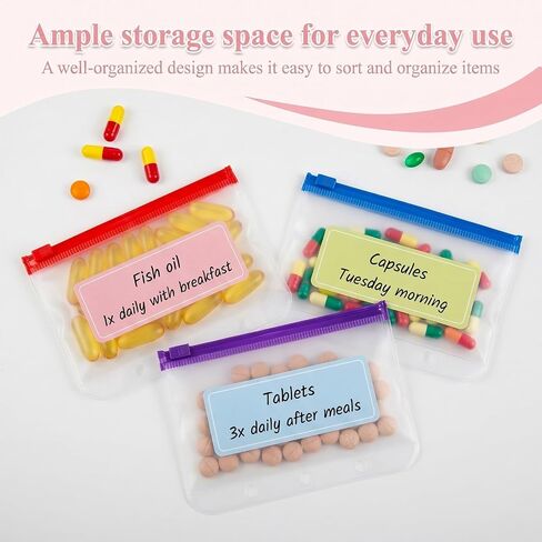 Weekly Pill Case Organizer, Reusable Pill Pouches Bag(NO Binder Clip) with 14 Colored Coded Bags & 16 Stickers, Waterpoof Travel Medicine Organizer for Fish Oils, Vitamins Supplement in Saudi Arabia