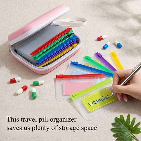 Weekly Pill Case Organizer, Reusable Pill Pouches Bag(NO Binder Clip) with 14 Colored Coded Bags & 16 Stickers, Waterpoof Travel Medicine Organizer for Fish Oils, Vitamins Supplement in Saudi Arabia