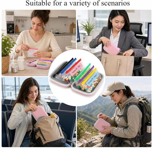 Weekly Pill Case Organizer, Reusable Pill Pouches Bag(NO Binder Clip) with 14 Colored Coded Bags & 16 Stickers, Waterpoof Travel Medicine Organizer for Fish Oils, Vitamins Supplement in Saudi Arabia
