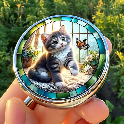 Stylish Stained Glass Kitten-Themed Pill Box with 3 Compartments – Compact and Durable Organizer for Supplements and Medication in Saudi Arabia