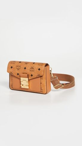 MCM Men's Millie Visetos Small Crossbody, Cognac, Brown, Print, One Size in Saudi Arabia