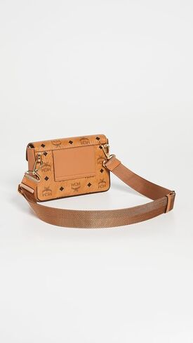 MCM Men's Millie Visetos Small Crossbody, Cognac, Brown, Print, One Size in Saudi Arabia