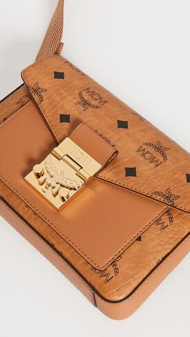MCM Men's Millie Visetos Small Crossbody, Cognac, Brown, Print, One Size in Saudi Arabia