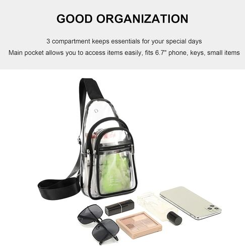Clear Crossbody Bag Clear Bag for Stadium Events, Clear Purses for Women Men, Clear Sling Bag Clear Bag Stadium Approved in Saudi Arabia