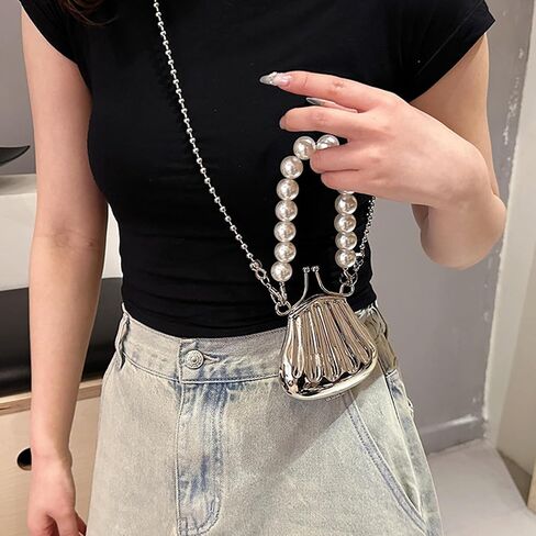 Mini Seashell Evening Bag, Metal Purse Crossbody Handbag for Girls, Women Shoulder Bag for Wedding Prom Party in Kuwait
