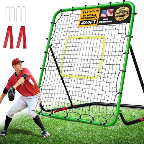 Baseball Rebounder Net 4x4 FT, Foldable Baseball and Softball Bounce Back Net with 7 Adjustable Angles, Heavy Duty Pitch Back Fielding Trainer in Kuwait