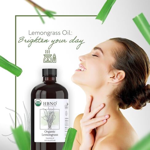 HBNO Organic Lemongrass Essential Oil - 16 oz (475ml) Large Size - Ideal for Shampoos, Conditioners, Mouth Washes, Face wash, Lotions, and Skin Care Products. in Kuwait