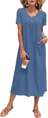 MOLERANI Women's Summer Long Midi Dress 2026 Casual Loose Button Front Short Sleeve Beach Vacation Sundress with Pockets in Saudi Arabia
