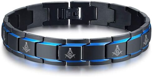 MEALGUET 2-Tone Black Blue Stainless Steel Freemasons Masonic Symbol Link Bracelet for MenBrother Mason Bracelet Gift for Men, Removal Link Tool in Kuwait