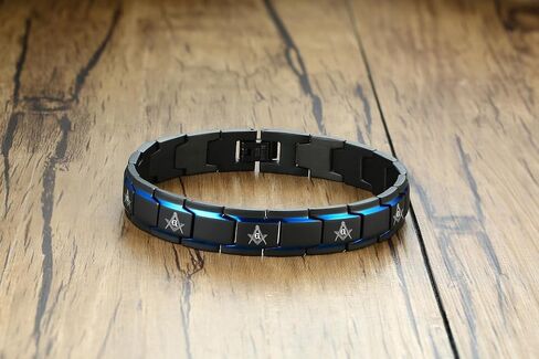 MEALGUET 2-Tone Black Blue Stainless Steel Freemasons Masonic Symbol Link Bracelet for MenBrother Mason Bracelet Gift for Men, Removal Link Tool in Kuwait
