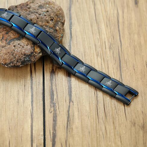MEALGUET 2-Tone Black Blue Stainless Steel Freemasons Masonic Symbol Link Bracelet for MenBrother Mason Bracelet Gift for Men, Removal Link Tool in Kuwait