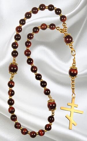Handmade Orthodox Rosary Chotki, Red Tiger Eye, Stainless Steel Cross in Saudi Arabia