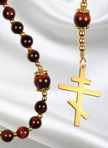 Handmade Orthodox Rosary Chotki, Red Tiger Eye, Stainless Steel Cross in Saudi Arabia