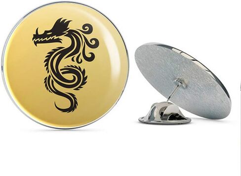 Cool Chinese Black and Gold Dragon Cartoon Icon Round Metal 0.75" Lapel Pin Hat Shirt Pin Tie Tack Pinback in Saudi Arabia