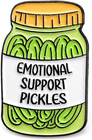 Funny Pickle Enamel Pin, Emotional Support Brooch Gift for Jackets | 1 Glossy cartoon pickle jar enamel pin with a playful message; a cheerful accent for jackets, bags, hats, and pin boards. in Saudi Arabia
