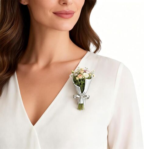 Flower Holder Brooch for Women Flower Bouquet Vase Pin Floral Corsage Pins for Wedding Prom Graduation Party Dress Accessories in Kuwait