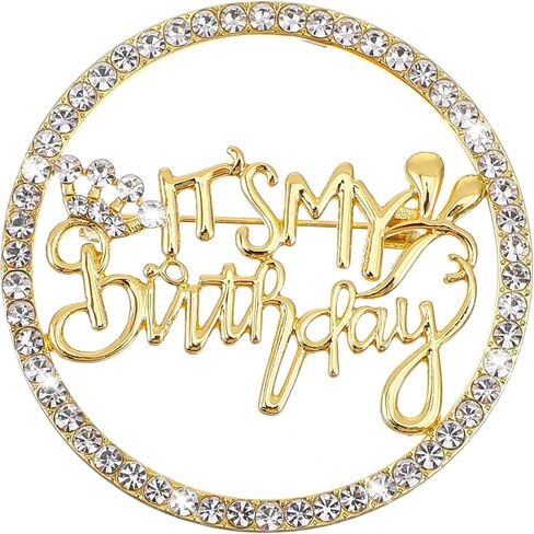 It's My Birthday Pin, Metal Rhinestone Queen Crown Birthday Pins for Women, Birthdays Badge Buttons for Women (Gold, 5.7cm) in Kuwait