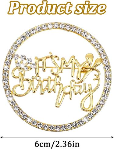It's My Birthday Pin, Metal Rhinestone Queen Crown Birthday Pins for Women, Birthdays Badge Buttons for Women (Gold, 5.7cm) in Kuwait