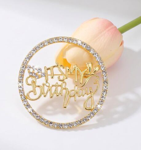 It's My Birthday Pin, Metal Rhinestone Queen Crown Birthday Pins for Women, Birthdays Badge Buttons for Women (Gold, 5.7cm) in Kuwait
