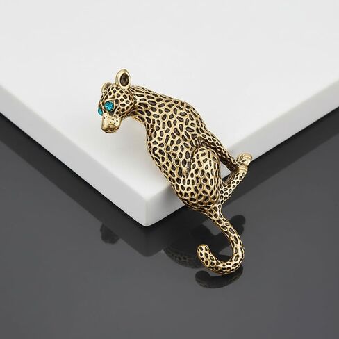 cobee Vintage Gold Faux Leopard Brooch Pin, Black Enamel Spotted Rhinestone Faux Animal Leopard Corsage Gothic Panther Corsage Pin for Men Women Suit Jacket Coat Lapel Decoration in Kuwait