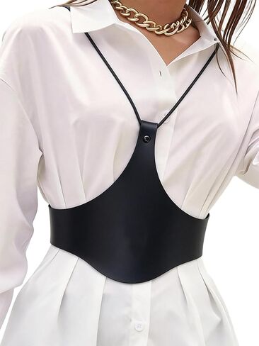 Women Faux Leather Harness, Black Adjustable Harness Top, Goth Punk Fashion Corset Waist Belt Accessory for Festival, Rave, Party, Stage Outfit(Bust 29.9-31.5in) in Saudi Arabia