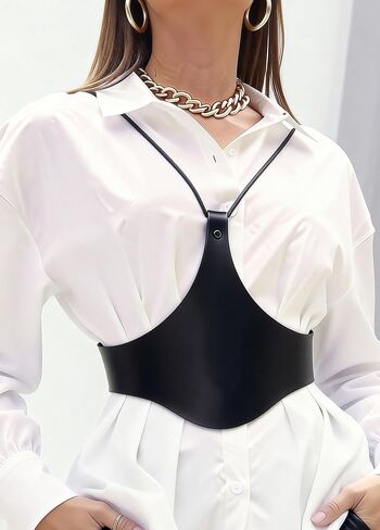 Women Faux Leather Harness, Black Adjustable Harness Top, Goth Punk Fashion Corset Waist Belt Accessory for Festival, Rave, Party, Stage Outfit(Bust 29.9-31.5in) in Saudi Arabia