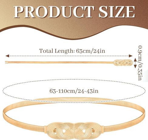 2 Pack Women’s Metal Stretch Waist Belt - Gold & Silver Skinny Elastic Chain Belt for Dresses - Formal Interlocking Buckle Waistband Set in Saudi Arabia