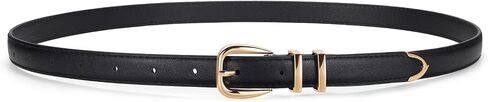 LEACOOLKEY Women Leather Belt with Gold Buckle Thin Waist Belt for Jeans Dress Ladies Skinny Faux Leather Belt in Saudi Arabia