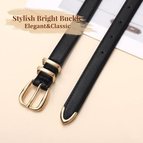 LEACOOLKEY Women Leather Belt with Gold Buckle Thin Waist Belt for Jeans Dress Ladies Skinny Faux Leather Belt in Saudi Arabia