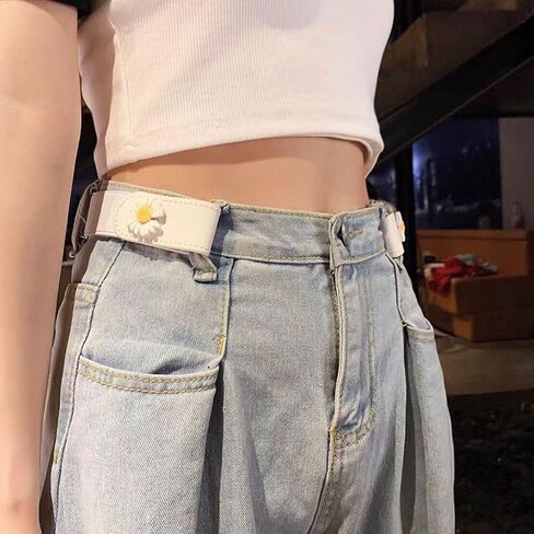 No Buckle Elastic Belt with Daisy Design, Women's Invisible Stretch Belt for Jeans, 4 Colors Pack, Black White Blue Gray in Saudi Arabia