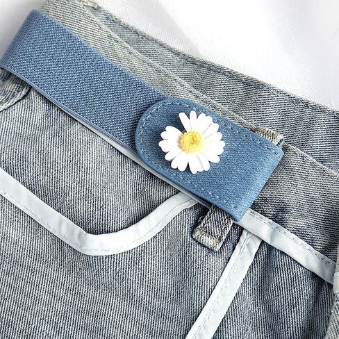 No Buckle Elastic Belt with Daisy Design, Women's Invisible Stretch Belt for Jeans, 4 Colors Pack, Black White Blue Gray in Saudi Arabia