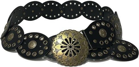 Hollow Western Disc Belt Women's Boho Leather Belt Vintage Waist Belts for Dress Jeans in Kuwait