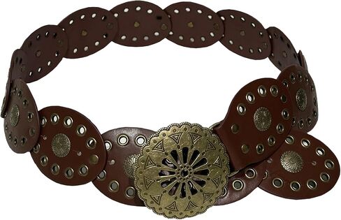 Hollow Western Disc Belt Women's Boho Leather Belt Vintage Waist Belts for Dress Jeans in Kuwait
