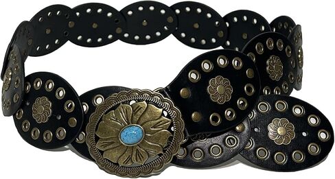 Hollow Western Disc Belt Women's Boho Leather Belt Vintage Waist Belts for Dress Jeans in Kuwait