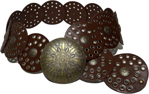 Hollow Western Disc Belt Women's Boho Leather Belt Vintage Waist Belts for Dress Jeans in Kuwait