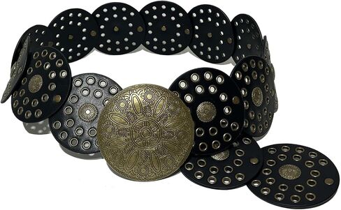 Hollow Western Disc Belt Women's Boho Leather Belt Vintage Waist Belts for Dress Jeans in Kuwait