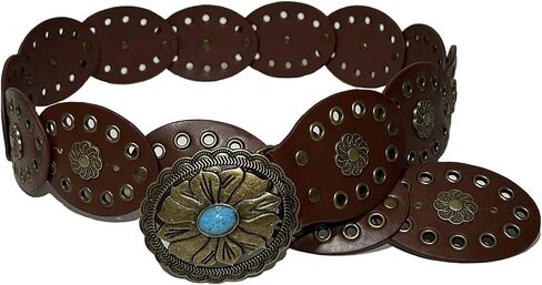 Hollow Western Disc Belt Women's Boho Leather Belt Vintage Waist Belts for Dress Jeans in Kuwait