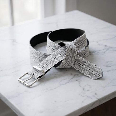1 Womens White 1.5 Inch Wide Vintage Aesthetic Elegant Delicate Floral Lace Pattern Decorative Belt with Silver Buckle Trendy Fashion Adjustable Waist Belt for Dresses Pants in Saudi Arabia