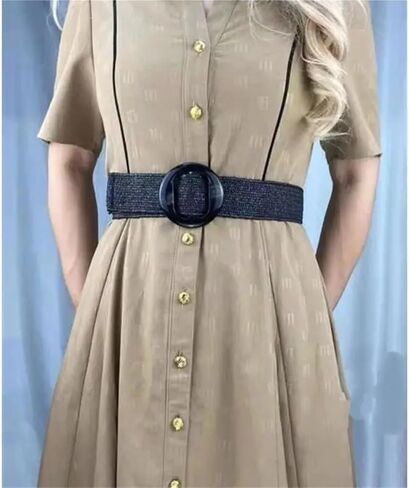 Straw Waist Belt Belt Women's Versatile Decorative Elastic Resin Buckle Woven Ladies in Saudi Arabia