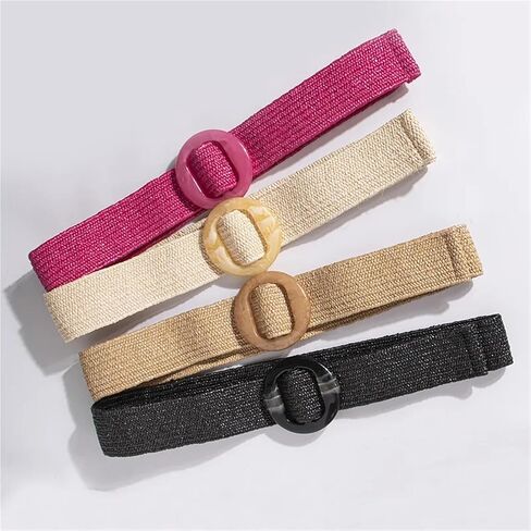 Straw Waist Belt Belt Women's Versatile Decorative Elastic Resin Buckle Woven Ladies in Saudi Arabia