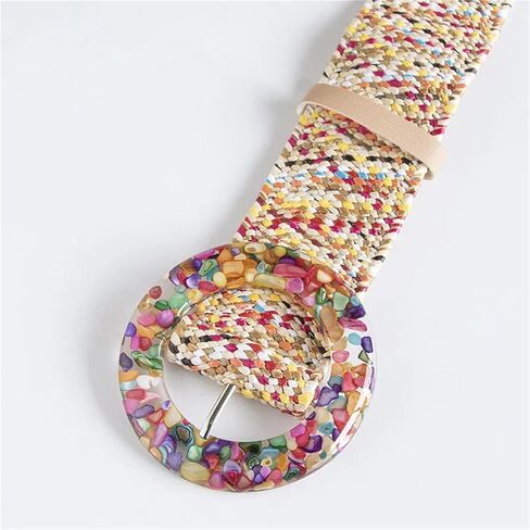 Straw Waist Belt Belt Women's Versatile Decorative Elastic Resin Buckle Woven Ladies in Saudi Arabia