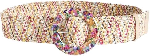 Straw Waist Belt Belt Women's Versatile Decorative Elastic Resin Buckle Woven Ladies in Saudi Arabia