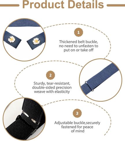 4 Pack Buckleless Belts for Women Stretch Elastic No Buckle Belt Invisible Waist Belt with Denim Floral Design Womens Stretch Belts for Jeans Pants Black White Light Blue Navy Blue in Saudi Arabia