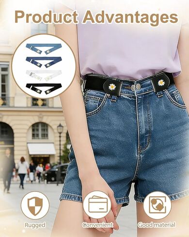 4 Pack Buckleless Belts for Women Stretch Elastic No Buckle Belt Invisible Waist Belt with Denim Floral Design Womens Stretch Belts for Jeans Pants Black White Light Blue Navy Blue in Saudi Arabia