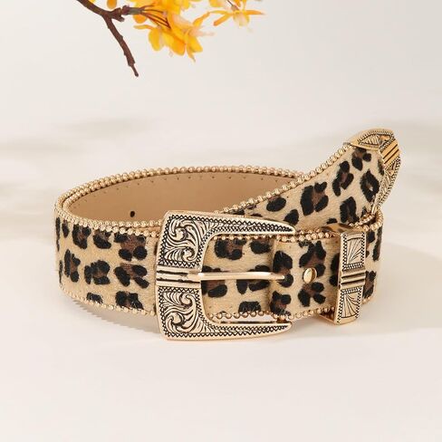 Utaly Women's Leopard Belts with Gold Buckle Fashion Cheetah Print Waist Belt Ladies Belts for Jeans Dress in Kuwait