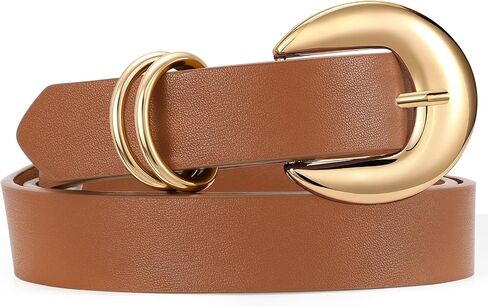 SANSTHS Women Leather Belt for Jeans Pants Fashion Ladies Belt with Gold Buckle in Saudi Arabia