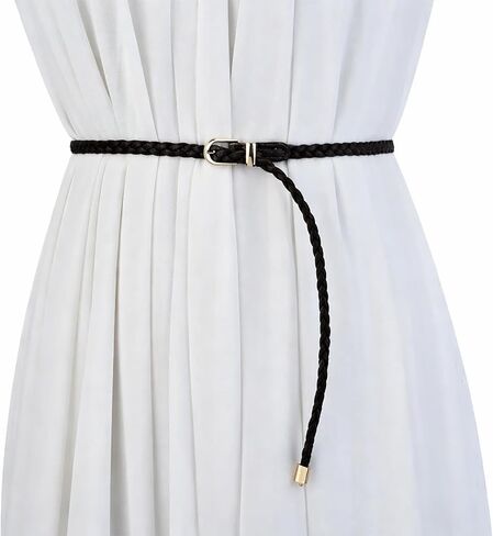 Women's Braided Skinny PU Leather Woven Belt for Summer Dresses Beach Vacation in Saudi Arabia