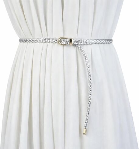 Women's Braided Skinny PU Leather Woven Belt for Summer Dresses Beach Vacation in Kuwait