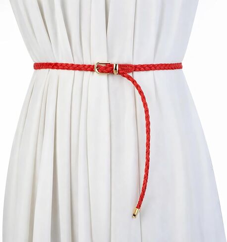 Women's Braided Skinny PU Leather Woven Belt for Summer Dresses Beach Vacation in Kuwait